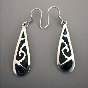 Taxco Mexico Vintage Abslone Shell Sterling Silver Dangle Earrings TH 109